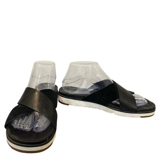 UGG Kari Sandals Womens Size 8 Black Leather Suede Leisure Summer‎ Vacation - Picture 2 of 11